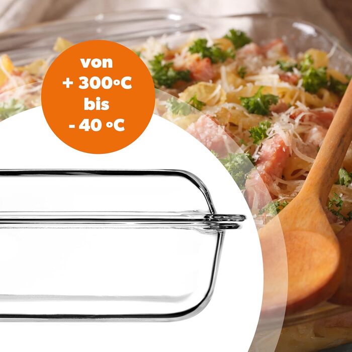 Форма для запікання KADAX з кришкою та ручками, 5.1 л, прямокутна скляна форма для запікання, для м'яса, лазаньї, 5.1 л