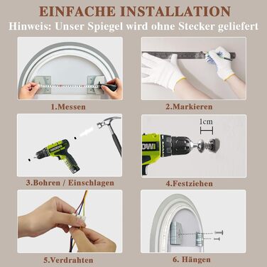 LED дзеркало для ванної кімнати Badspiegel з підсвічуванням, антизапар, сенсорне управління, регулювання яскравості, 3 кольори світла, овальне, 50x70 см