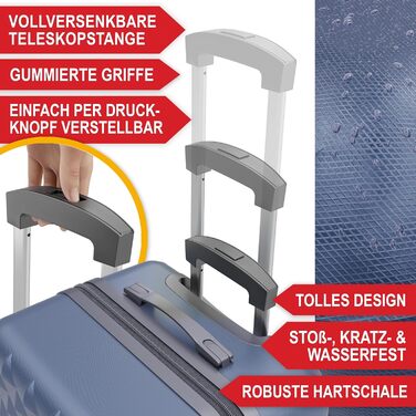 Преміум набір валіз 4-в-1: жорсткий корпус, TSA-Lock, USB-порт, ваги, ремені, адресники, тримач для напоїв, сумочка для взуття, захисні чохли (темно-синій)
