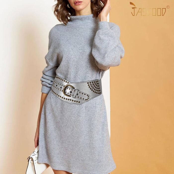 Жіночий вінтажний широкий еластичний пояс JASGOOD з пряжками, стрейч-пояс для карнавалу та косплею, 95 см (для талії 93-104 см), срібний, 75 см (для талії 69-79 см)