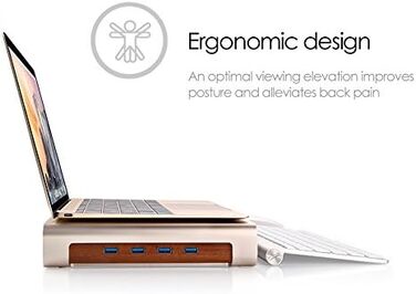 Підставка для монітора з 4 USB, алюмінієва, золота, для iMac, MacBook, ноутбуків і ПК