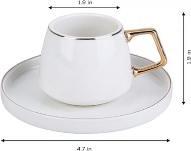 KARACA Saturn Gold Turkish Coffee Cups, Cappuccino Cups Set for 6 People, 12-Piece, White Gold, 6 Espresso Cups and 6 Saucers, Cappuccino Cups, Porcelain, Coffee Set