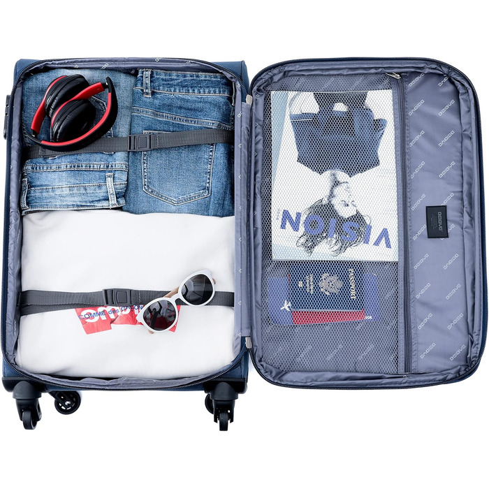 Чемодан BEIBYE з тканини, набір валіз-тележок, велика місткість, з замком, бірюзовий, L (64 см)