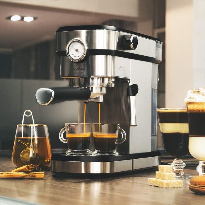 Cecotec Espressomaschine Espresso and Cappuccino Cafelizzia 790 Steel Pro. 1350W, Pressure Gauge, Thermoblock System, 20 Bar Pressure, Automatic Mode for 1-2 coffees, Swivel Steam Wand, 1.2L, Stainless Steel