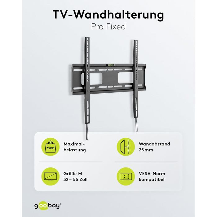 Кронштейн для телевізора Goobay Basic Fixed M 32-55 дюйми, VESA 600x400, до 50 кг, ультратонкий 20.5 мм