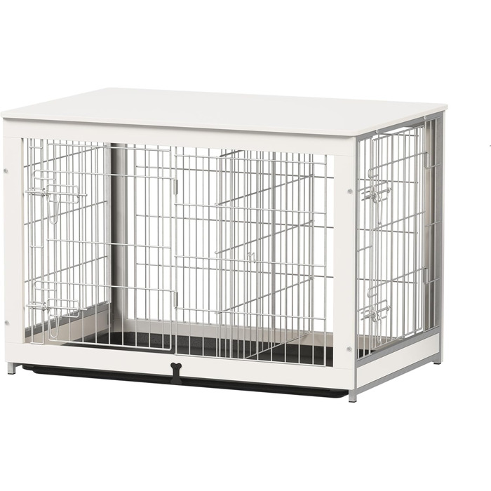 Будка для собак Piskyet з дерева з перегородкою, столиком, двома дверцятами, для дому (96 x 63,8 x 66,8 см), білий