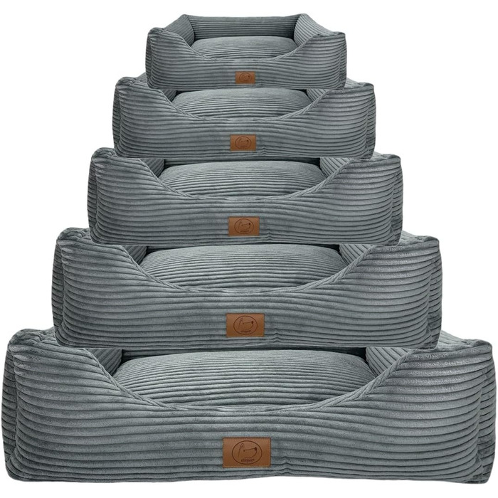 Ортопедичне ліжко для собак Elropet з м'якого корду, корзина для собак, XS/S/M/L/XL/XXL (Оливковий, Сірий)