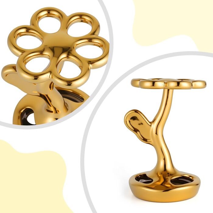 Тримач для зубних щіток та пензлів з кераміки, 6 відділень, сріблястий/золотистий