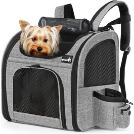 Pecute Pet Carrier Backpack with Mesh Window - Portable & Foldable Cat Carrier, Breathable & Lightweight Dog Carrier - Waterproof Oxford Cloth, Large Capacity, Non-Slip Gray
