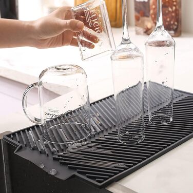 Килимок для посуду WXFLGH 40x30 см з термостійкого силікону, антиковзаючого, для мийки, стільниці, під миску для котів (темно-сірий)