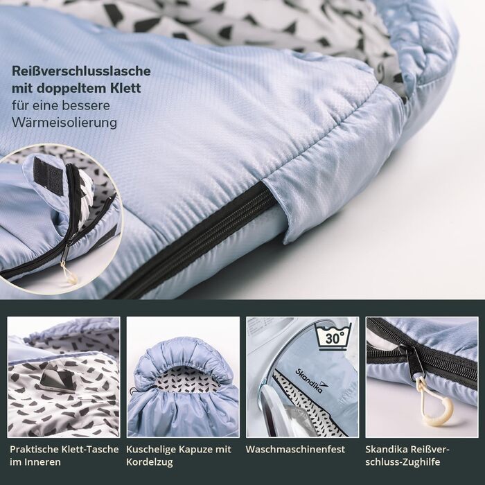 Спальний мішок Skandika Iceland Single: теплий, бавовняний, для кемпінгу, 220x80 см, 3 сезони, для дорослих, XXL, блакитний