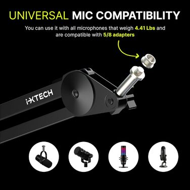 IXTECH Dynaisches мікрофон з нирковою характеристикою RGB, USB/XLR, для студії, подкастів, стрімінгу, запису, геймінгу, співу, Voice-Over, білий (MI06 Large)