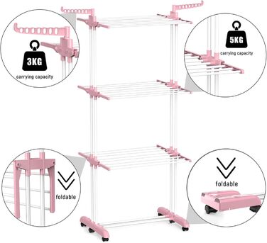 Клатковий сушильник для білизни InnoTic з 4 ярусами та колесами - великий, для дому та вулиці (білий/сірий)