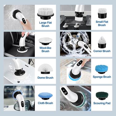Electric Cleaning Brush, Battery-Powered Cleaning Brush, Electric Cleaning Brush for Bathroom, Electric Scrub Brush, with 8 Interchangeable Drill Brush Heads