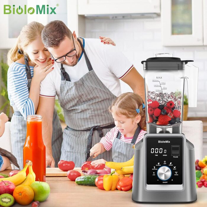 BioloMix High-Performance Blender 2200W, Self-Cleaning Function, Stand Mixer 2L Container and 600 ml Travel Cup BPA Free. Smoothie Mixer (T5600, Grey) T5600 Grey