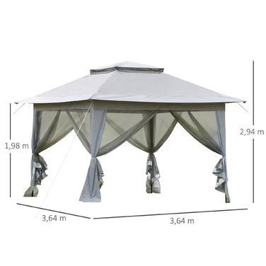 Павільйон Outsunny Faltpavillon Pop-Up Zelt Gartenpavillon, включаючи сумку для перенесення, сталь+Оксфорд+сітка, сірий, 3,64x3,64x2,94 м | Aosom