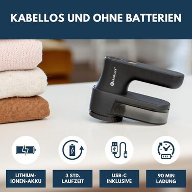 Електричний видальник ворсу та котушок для одягу – 3 швидкості, LED-дисплей, USB-зарядка, портативний видальник ворсу з подвійним захистом, Charcoal