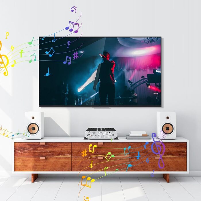 HiFi аудіо підсилювач 2.1-канальний ST-838, стерео, клас D, 20Вт×2+40Вт, з сабвуферним виходом, міні цифровий підсилювач, AUX, для дому та авто, чорний/сріблястий, з адаптером живлення