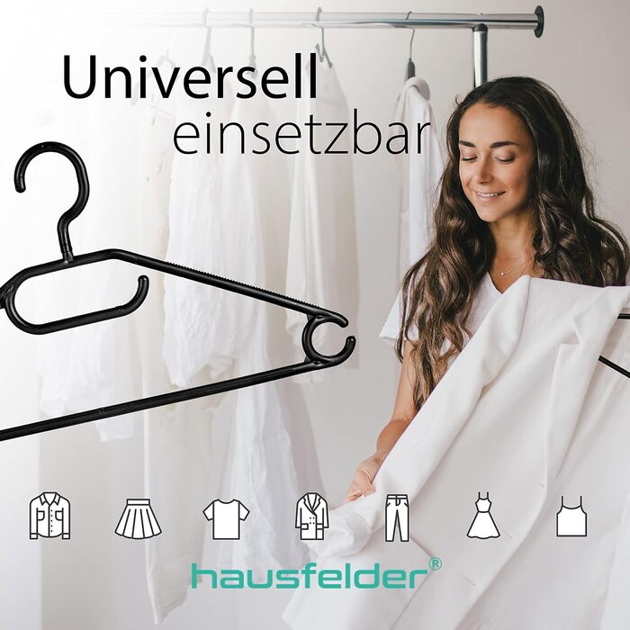 Hausfelder 30 Clothes Hangers, Ironing Set, Black Plastic Hangers, Swivel Hook, 30 Pieces