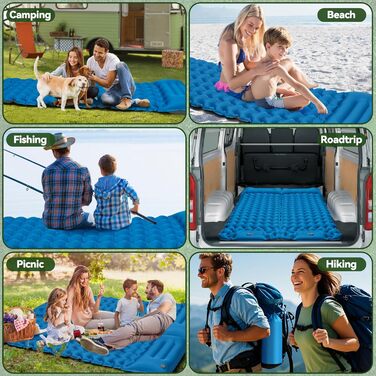 Надувний килимок для кемпінгу Isomatte 9 см, 200x68 см, з подушкою, водонепроникний, синій - для туризму, пляжу, намету