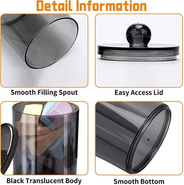 Організатор для ватних паличок та косметики з кришкою (3 шт.) - прозорий чорний контейнер для ватних дисків, зубної нитки, спонжів для макіяжу та аксесуарів для волосся