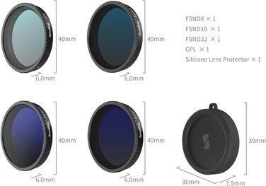 Набір фільтрів ND для DJI Osmo Action 4/5 Pro: CPL, ND8, ND16, ND32 + силіконовий ковпачок для об'єктива