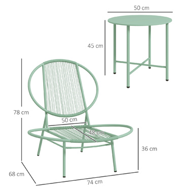 Набір для відпочинку на вулиці Outsunny Bistro-Set, 3 частини, зі сталі, стійкий до погодних умов. Набір садових меблів з бістро-столом, ергономічними стільцями у формі мушлі, набір для балкону та саду, група сидіння, набір для саду, зелений | Aosom