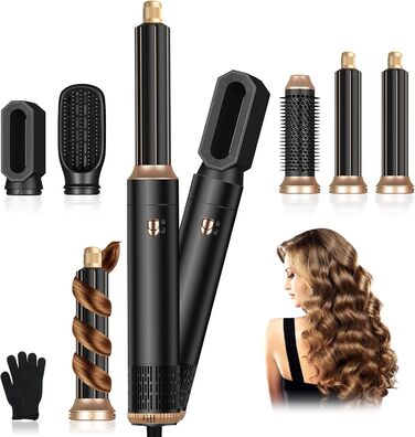 Набір для укладки Journeyside Airstyler: професійна щітка з гарячим повітрям 1000W, 5 насадок, автоматичний локонгібітор, випрямляч, для створення об'єму, локонів та випрямлення волосся, чорний
