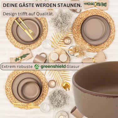 Набір посуду SÄNGER Kombiservice 30 предметів (6 осіб) з кераміки: тарілки, миски, тарілки для пасти, чашки | VALUE COLLECTION (Bombay Oak)