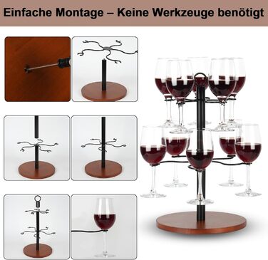 Стійка для келихів JUJOYBD на 10 келихів: 2-рівнева підставка для вина, Aperol та коктейльних келихів, з дерев'яним основанням для вечірок, свят та заходів на відкритому повітрі