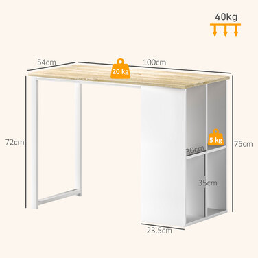 HOMCOM Desk Computer Desk with Storage Compartments, Modern Office Desk with Steel Frame, PC Desk for Home Office, Study Room, Small Room 100 x 54 x 75 cm, Oak | Aosom