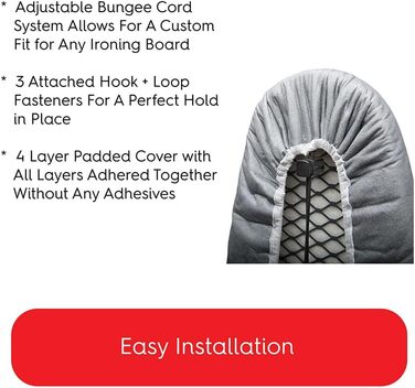 TIVIT Ironing Board Cover, 19 x 55 cm, Pro Grip Pad Covers with 3 fastening straps and elastic cord, durable, scratch and dirt-resistant, padded layers, heat-reflective AlumiTek Pro 19x55