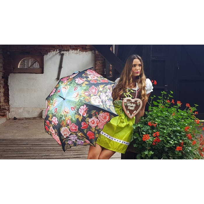 VON LILIENFELD Women's Floral Umbrella - Automatic Open, Windproof, Sturdy Stick Umbrella for Garden & Outdoor Use