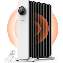PELONIS 13-Rib Oil Radiator 2500W with Remote Control, Portable Electric Heater with Thermostat, 24h Timer, 3 Heat Settings, Heater with Overheat Protection. 13 Ribs with Remote Control, White & Black