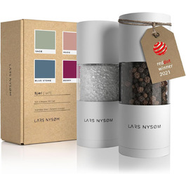 LARS NYSØM Salt and Pepper Mill Set made of Stainless Steel with Adjustable Ceramic Grinder 2 Pieces | Manual Spice Mills with High-Quality Design (2 pcs) (Pure White)