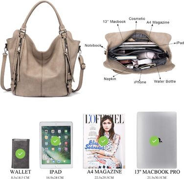 Комплект жіночих сумок Realer: велика шопер-сумка з натуральної шкіри, сумка через плече та гаманець для офісу, школи, покупок, подорожей, колір хакі