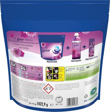 Капсули для прання кольорових речей Lenor All-in-1 PODS Amethyst Blütentraum, гігієнічне глибоке очищення та тривала свіжість, 53 шт