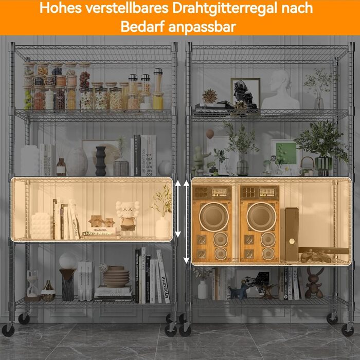 Himimi 5-Tier Rolling Wire Shelving Unit with Adjustable Height and Leveling Feet