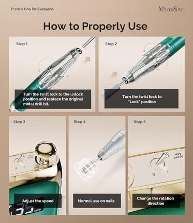 Професійний електричний набір для манікюру та педикюру MelodySusie, перезаряджається, для апаратного манікюру, бездротовий, зелений