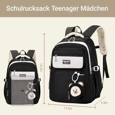 Шкільний рюкзак для підлітків (дівчаток та хлопців) - водонепроникний, великий, для школи та подорожей (чорний)