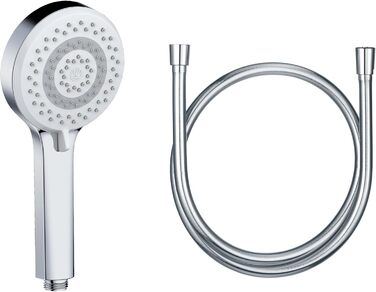 KLUDI-X1 Universal Shower Head with Hose, optional shower spray, water-saving with 3 spray patterns (Body, Hair, Skin), easy-to-clean shower head Ø 10.7 cm, shower hose 1.60 m
