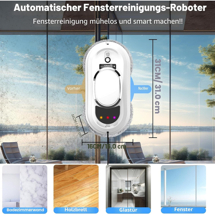 Робот для миття вікон Fensterputzroboter 5600Pa з пультом, 3 режимами, накладками (10 шт) для гладких поверхонь