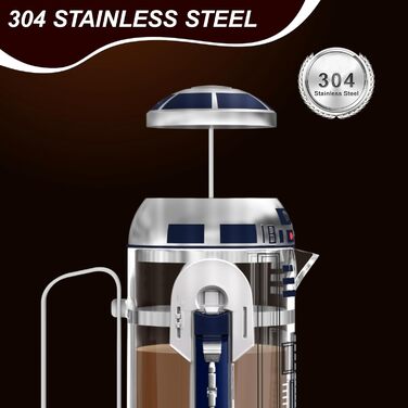 Френч-прес TEENKON з нержавіючої сталі 304, 900 мл, R2D2, для кави та чаю (білий)