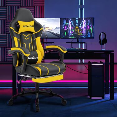 Ігрове крісло SUKIDA Ergonomic Gaming Chair з підніжкою та підтримкою попереку, комп'ютерне офісне крісло (Чорно-жовте)