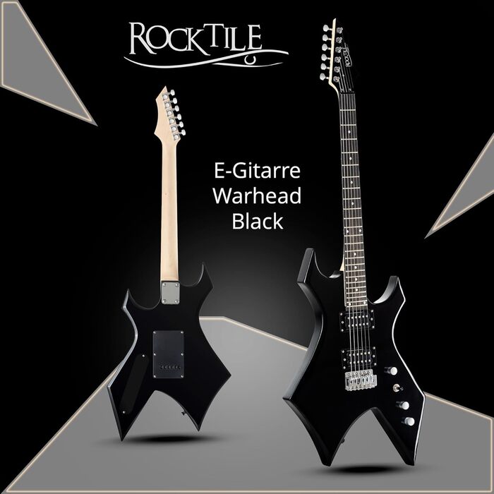 Електрогітара Rocktile Warhead Heavy-Series - Корпус з липи, 2 хамбакери, 24 лади, гриф з твердої породи дерева, тремоло Vintage String Thru, чорний глянцевий