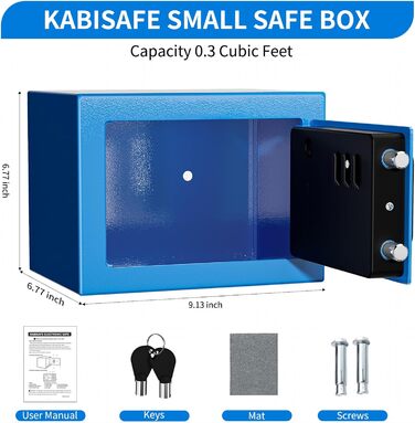 KABISAFE Сейф цифровий 6,8 л, маленький сейф для дому, електронна касета безпеки, настінний сейф для домашнього офісу з 2 ключами, міні-сейф 23 x 17 x 17 см, блакитний
