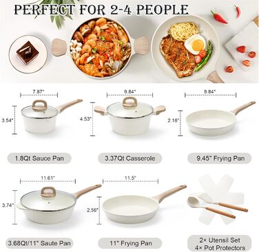 Набір посуду 14 предметів з антипригарним покриттям, набір каструль та сковорідок для кухні, посуд з керамічним покриттям, придатний для духовки та посудомийної машини