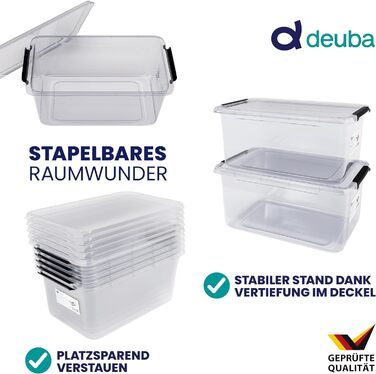 Deuba® 10x Storage Box with Lid - Plastic Boxes, Food Safe, BPA Free, Small, Click Closure, Transparent, Stackable, Kitchen, Bedroom (5L, Set of 6)