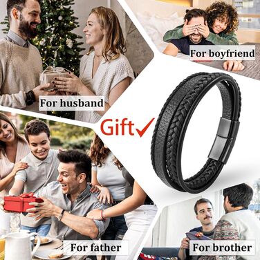 Чоловічий шкіряний браслет, чорний, коричневий, синій, плетений, 21 см, подарунок для чоловіка, на День батька