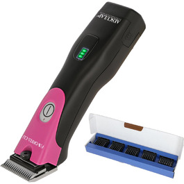 Машинка для стрижки собак та коней Aesculap Favorita CLi Akku з набором гребінців | Професійна акумуляторна машинка для грумінгу | LED-дисплей, рожевий колір